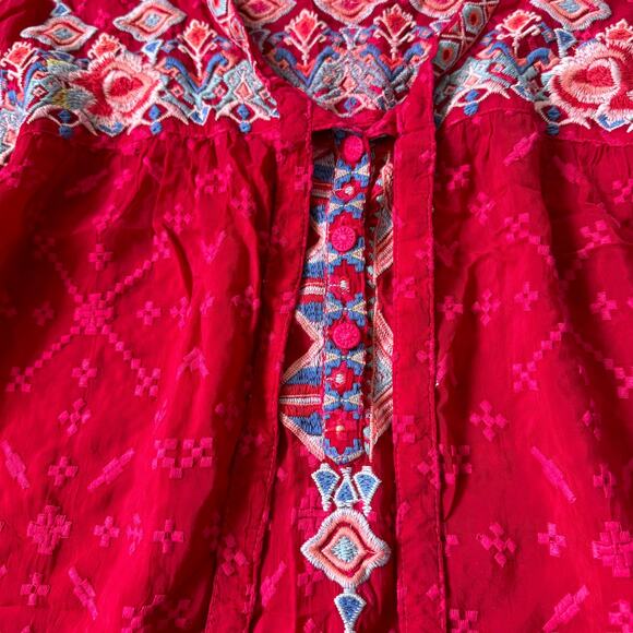 Johnny Was Gina Embroidered Blouse Red - Picture 6 of 11